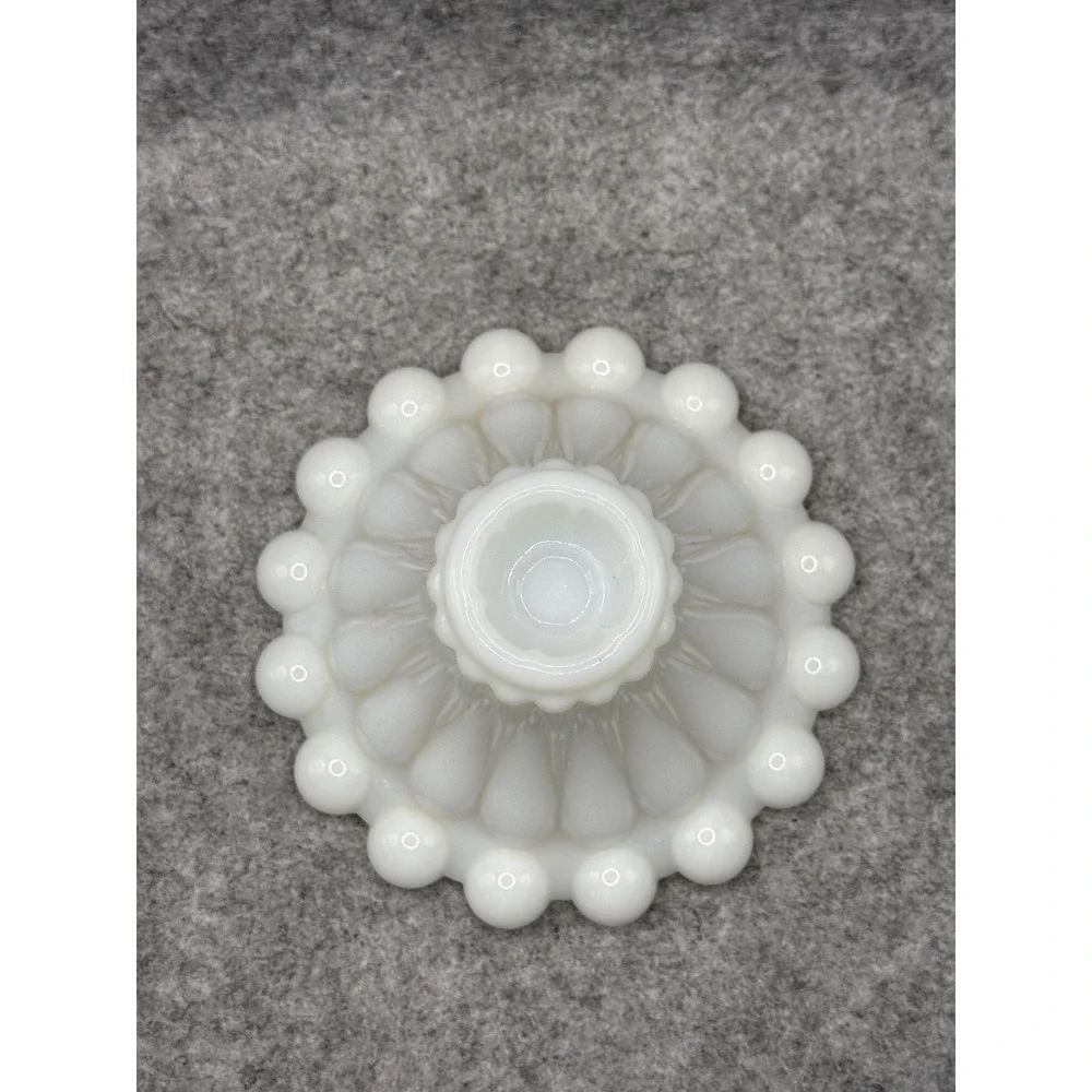 Vintage Fenton White Milk Glass Hobnail Taper Candle Holder Beaded Base 4.5